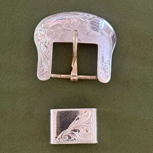 Vogt Sterling Silver Overlay Buckle and Keeper.  Fits 1” Belt